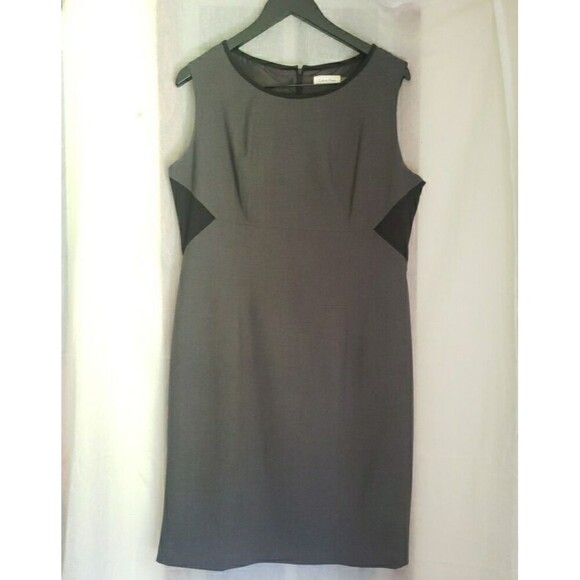 Calvin Klein Dress Womens 14 Gray Black Pencil Straight Knee Length Academia - Picture 1 of 13